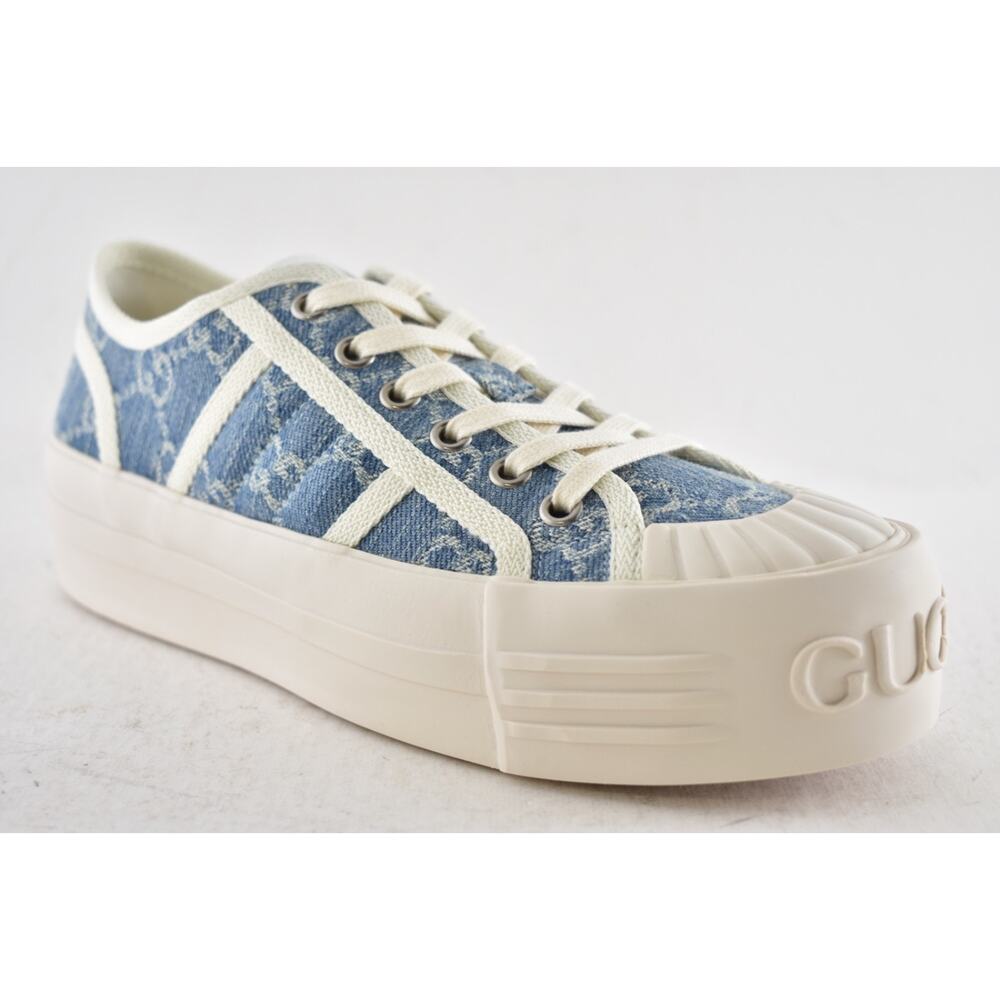 Gucci Chunky Monogram GG Logo Blue Denim Flat Low Top Platform Sneakers 36.5 - Picture 6 of 16